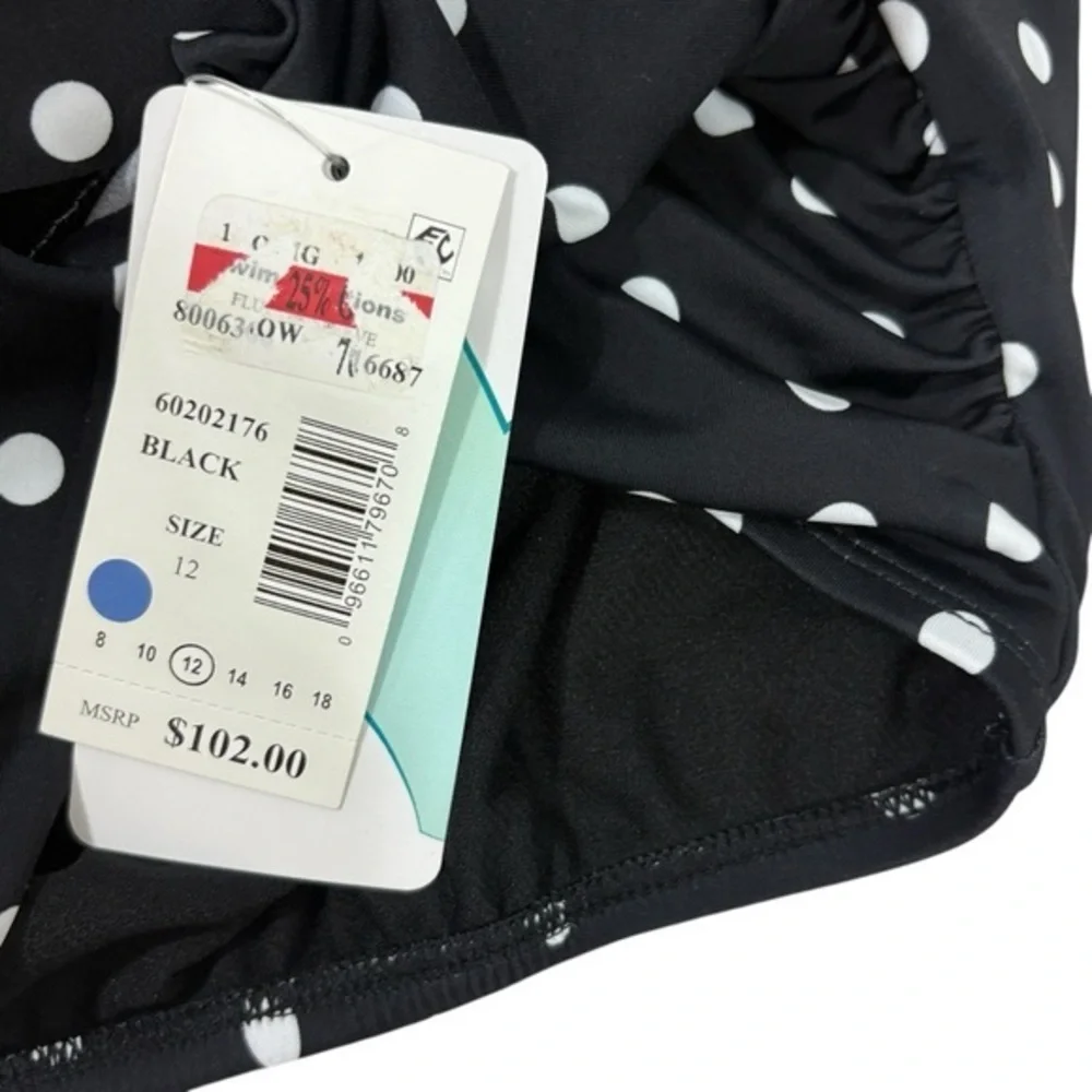 Swim Solutions NWT $102 Women's Flutter-Sleeve Polka‎ Dot One-Piece Swimsuit 12 - Picture 3 of 10